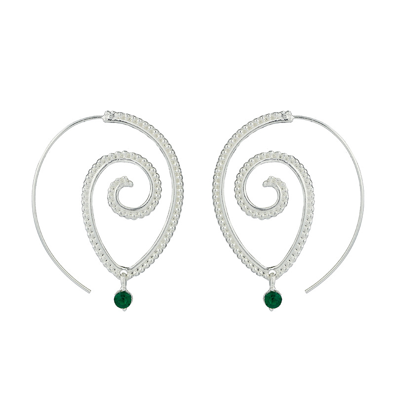 Fashion personality round spiral earrings exaggerated swirl green diamond earrings