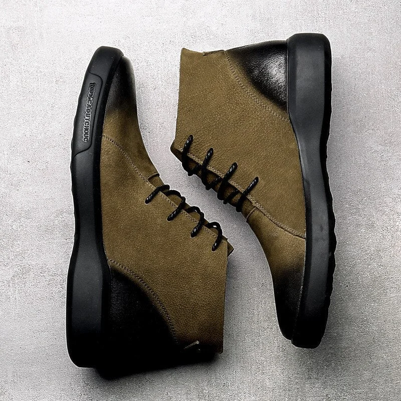 Autumn and Winter Men's Boots Trendy Fashion Chelsea Cowhide Retro Shoes Zapato Tenis De Seguridad Mujer Boots Men Blackh87