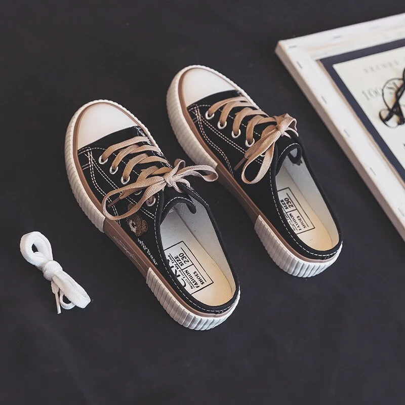 Fashion Women Canvas Shoes High Top Flat Shoes for Women White Black Sneakers Board Shoes Bear Canvas Sneakers Sneakers Women