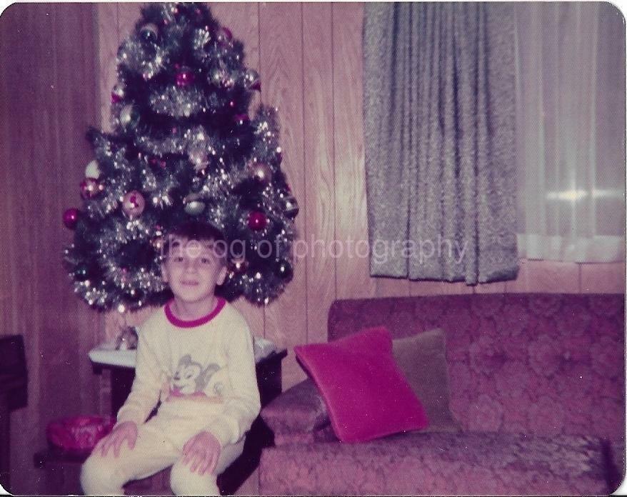 FOUND Photo Poster paintingGRAPH Color CHRISTMAS BOY 1970′s Original TREE Snapshot 21 55 T