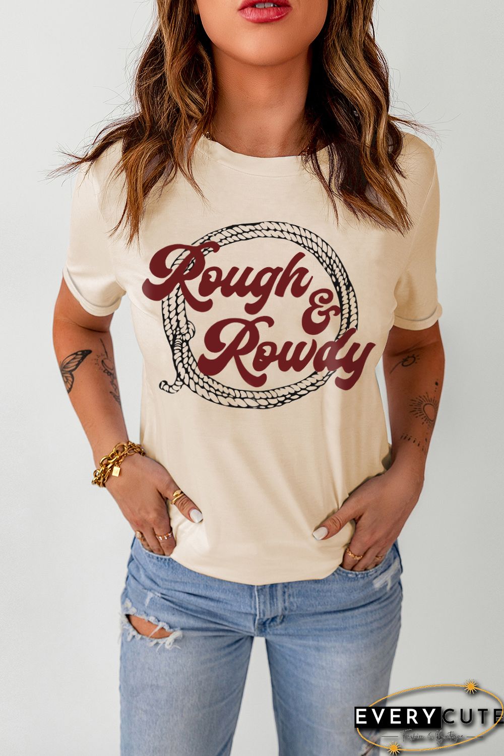 Khaki Rough & Rowdy Rope Print Short Sleeve T Shirt