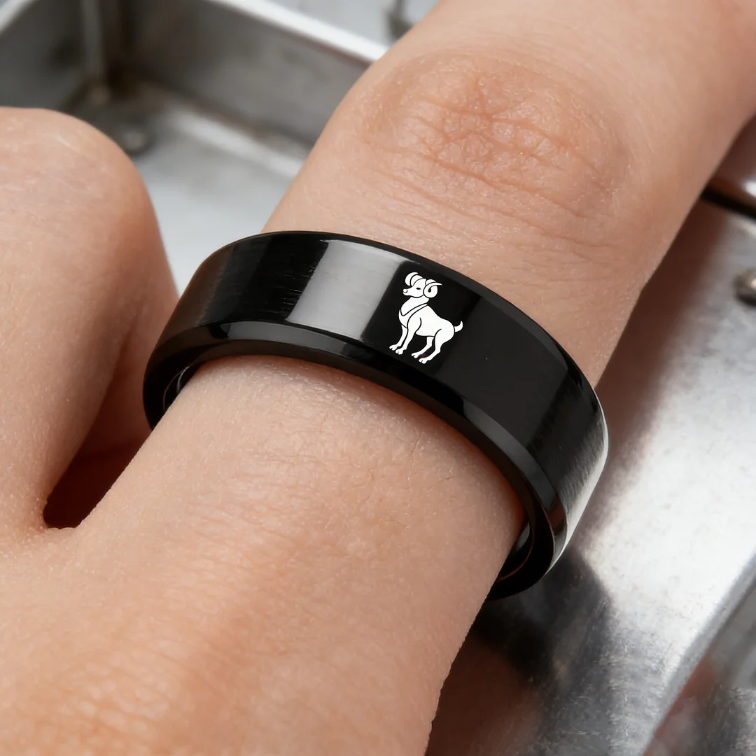 Flat Aries Tungsten Wedding Bands Black Tungsten Rings Comfort fit for Womens or Mens 4MM 6MM 8MM