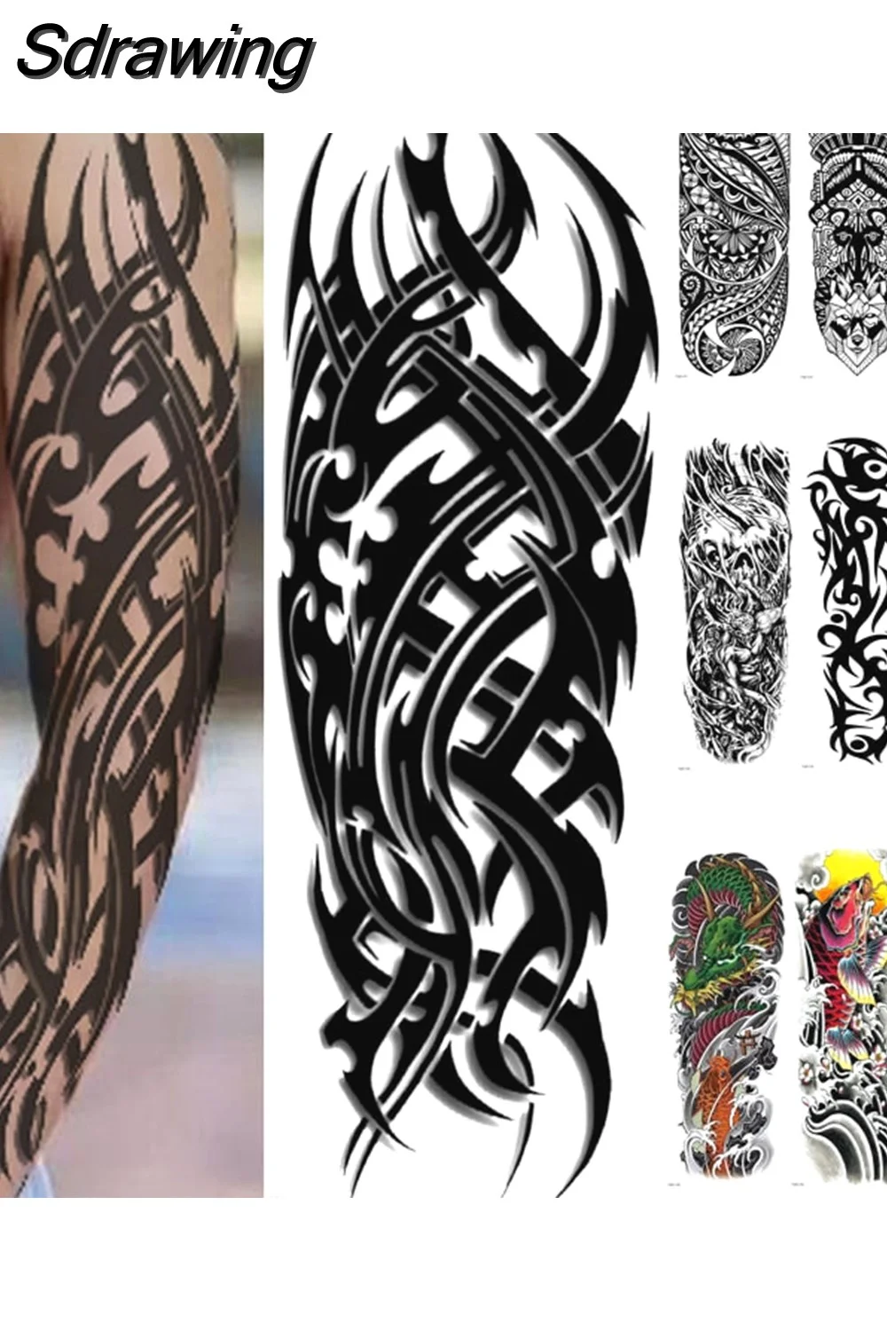 Sdrawing Tattoo Dragon For Men Waterproof Sleeves Angel Tiger Snake Animal Stickers Waterproof Temporary Tattoos Skeleton Hand 521-1