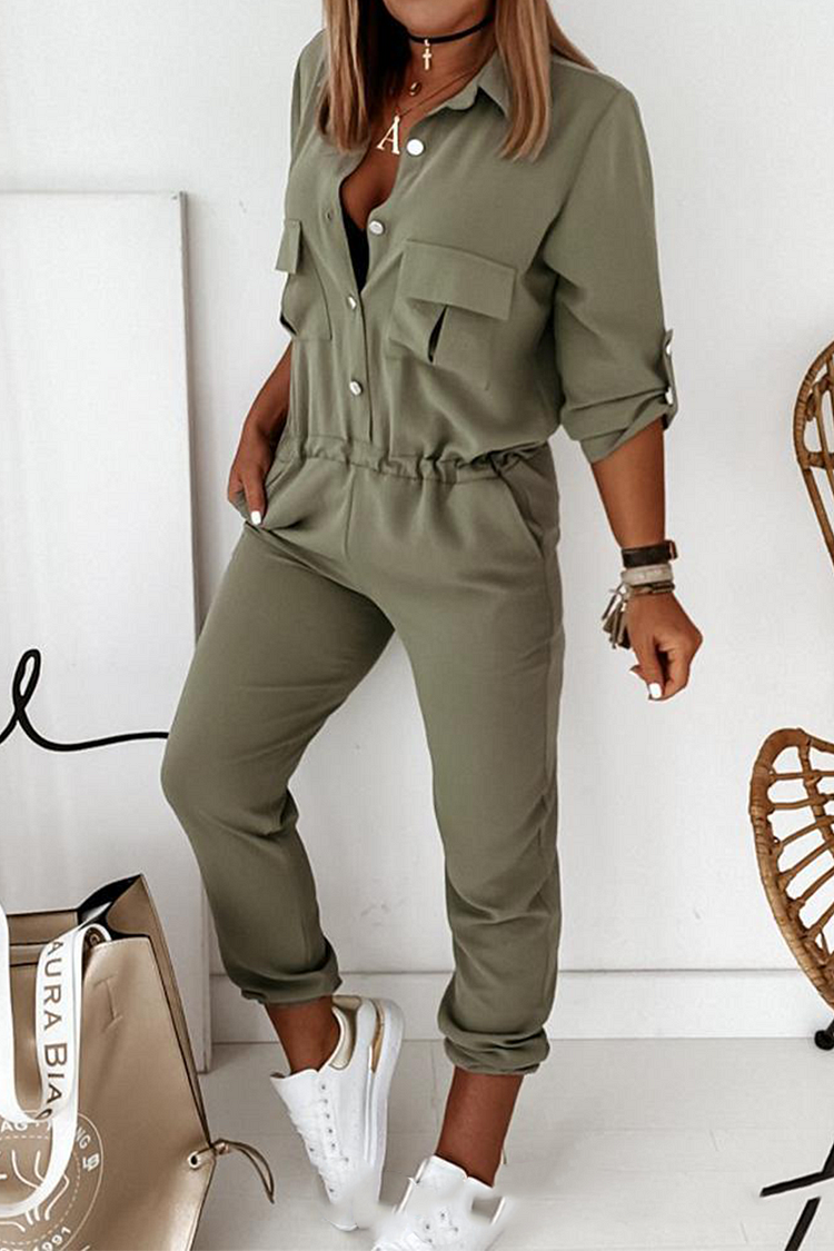 Casual Solid Turndown Collar Harlan Jumpsuits - Life is Beautiful for You - SheChoic