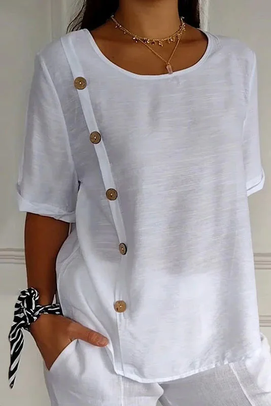 Women's Cotton and Linen Button Design Casual Shirt