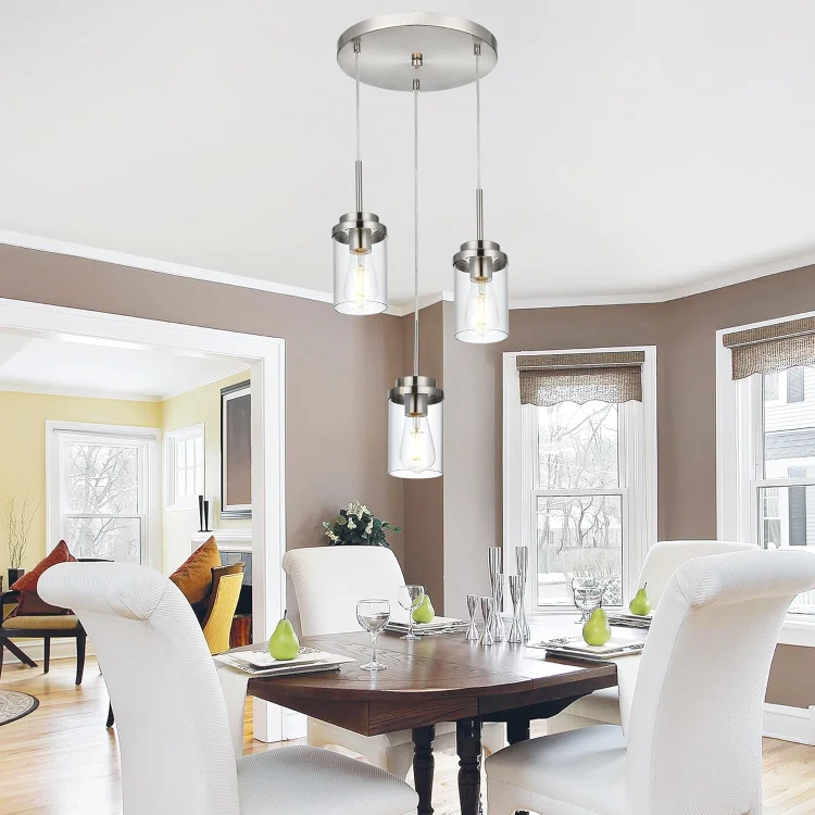 3-Light Hanging Chandelier Light for Dining Room in Brushed Nickel, Modern Kitchen Island Pendant Lighting