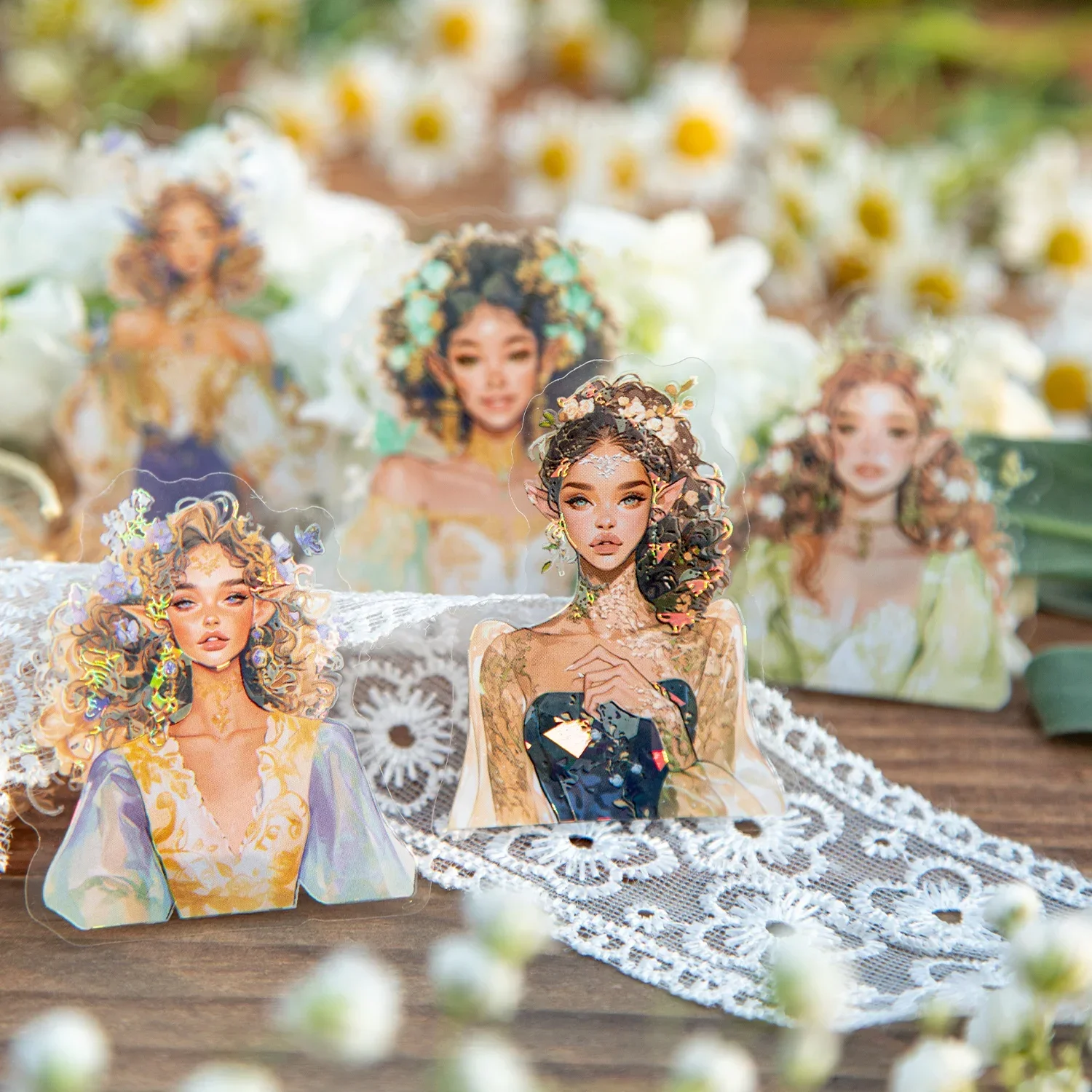 PET 스티커 - 봄꽃 메신저 시리즈 빈티지 캐릭터 조경 소재 콜라주