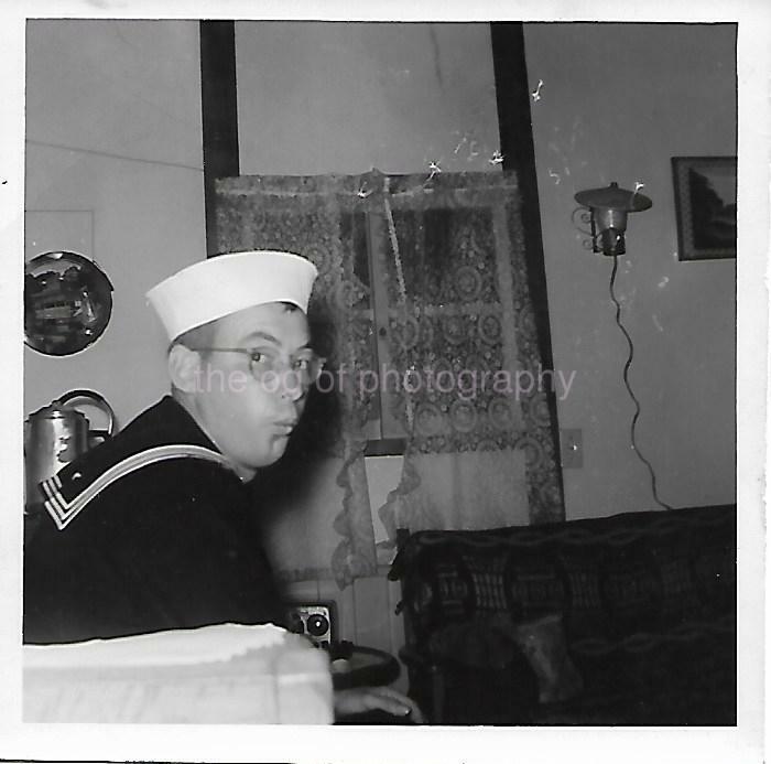 NAVY MAN Vintage FOUND SAILOR Photo Poster painting bw Original MILITARY Snapshot 05 5 E