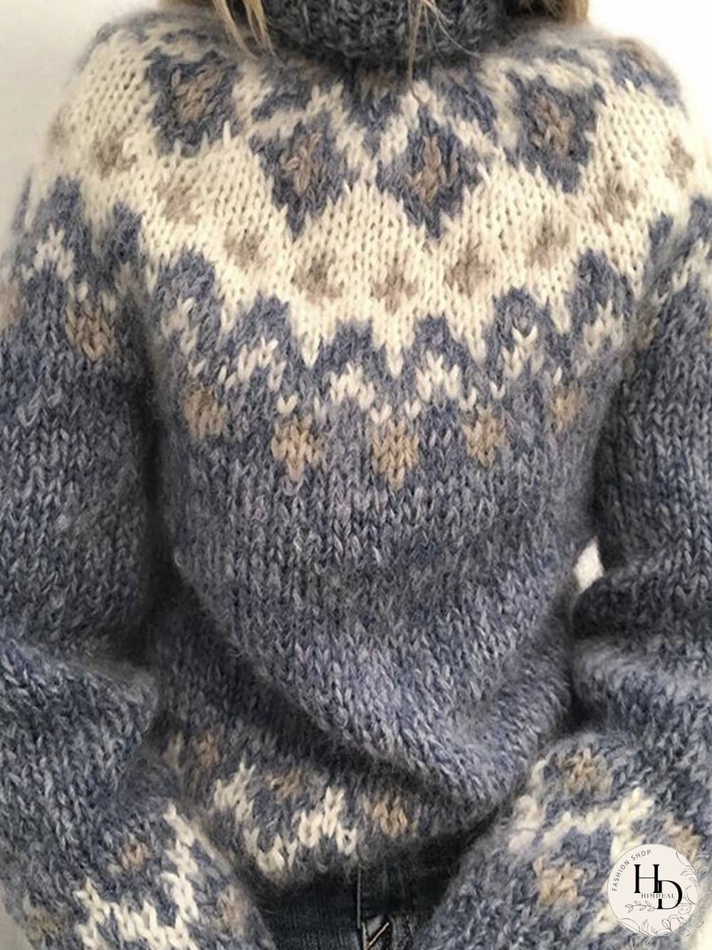 Vintage Jacquard Printed Casual Pullover Knit Women Sweater