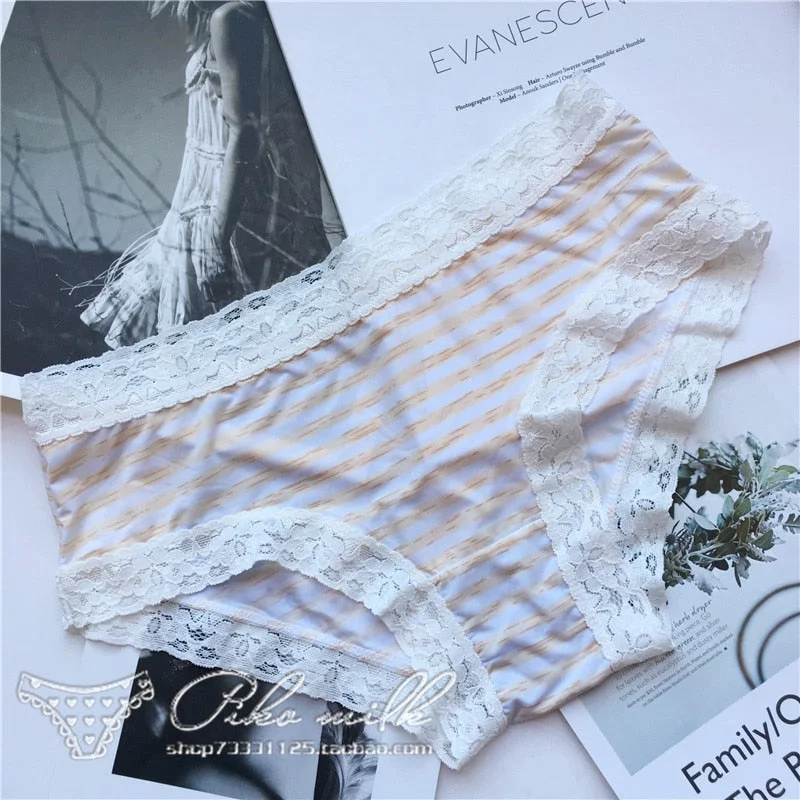European Style Sexy Underwear Women's Ice Silk Printing Panties Fashion Lace Briefs Ladies Low Waist Underpants Female Lingerie