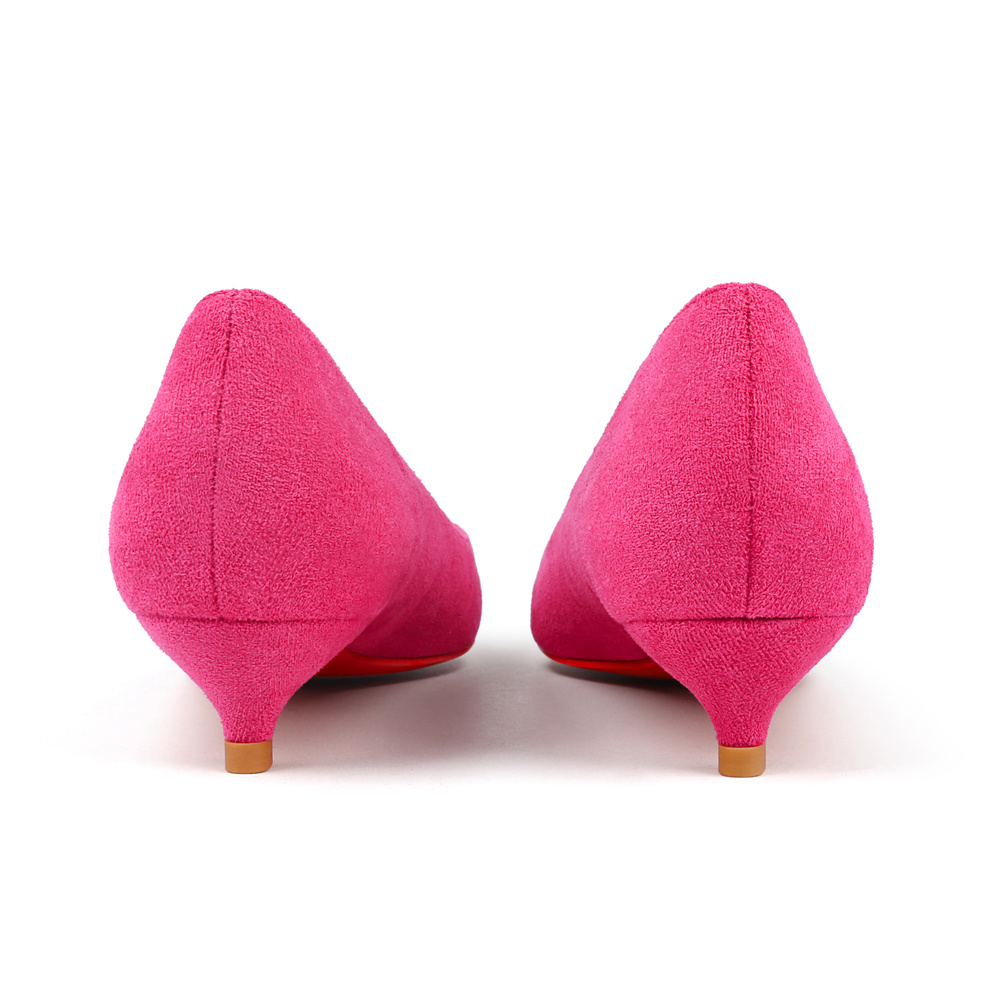 30mm Pointed Toe Red Bottom Kitten Heels Slip On Daily Office Comfortable Suede Pumps for Women-MERUMOTE