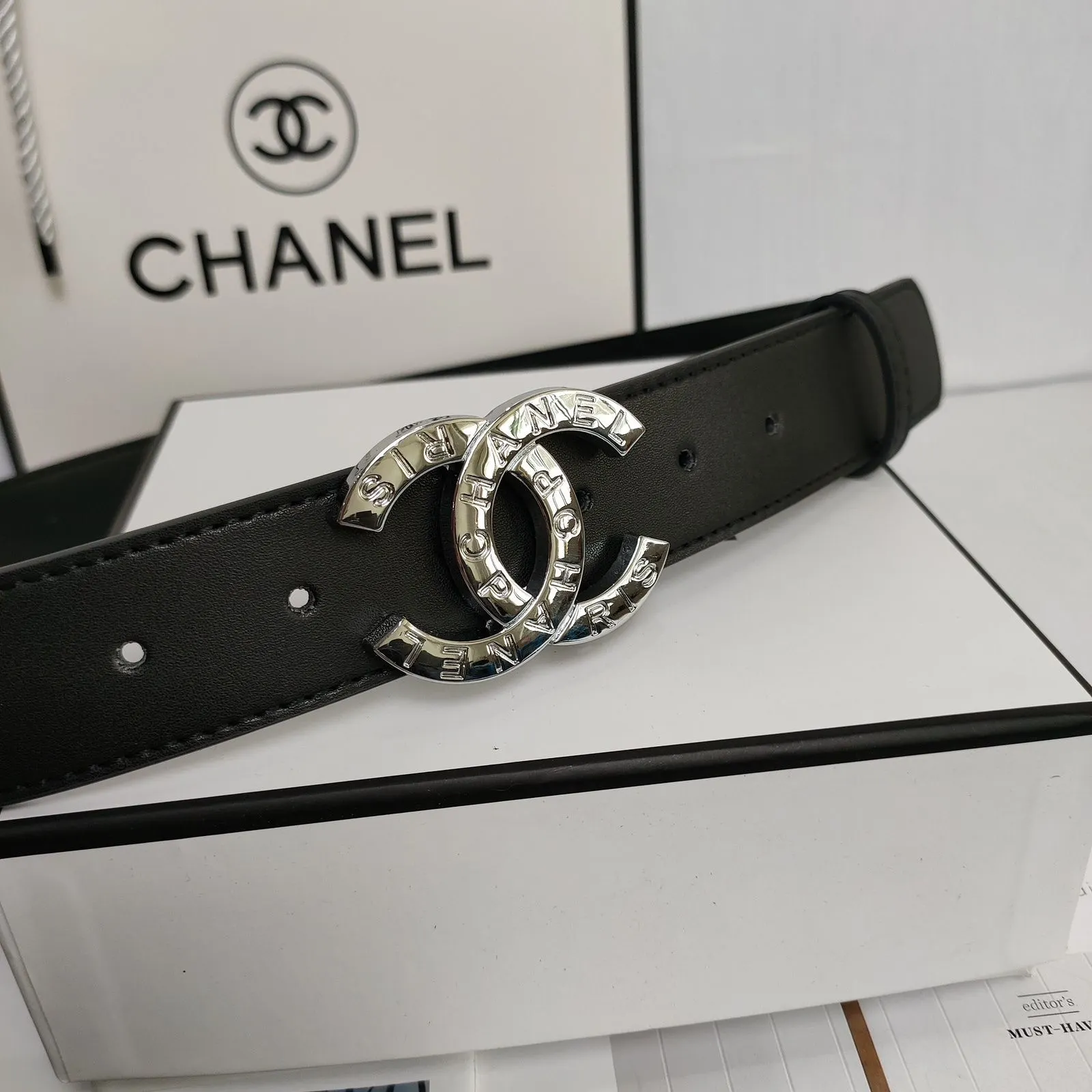 Belt Chanel Style Women's Decorative Korean Version High-end Belt Versatile Genuine Leather Fashion Ins Simple Black Jeans