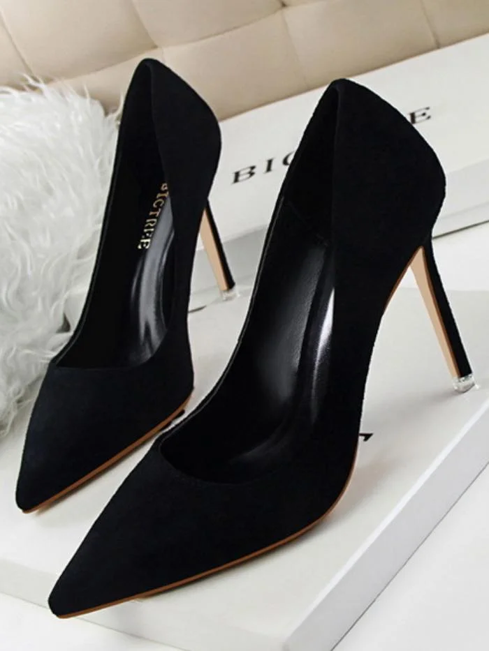 Fashion simple stiletto high-heeled shallow pointy suede sexy shoes