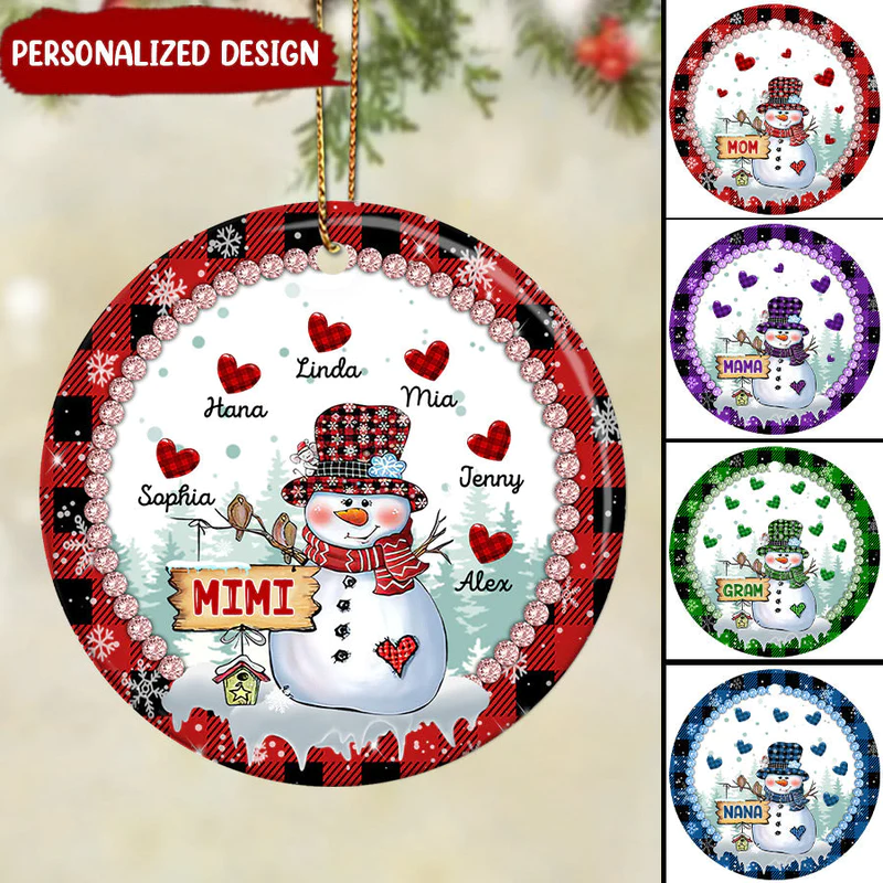 Colorful Christmas Snowman Grandma Mom Sweet Heart Kids Personalized Ornament