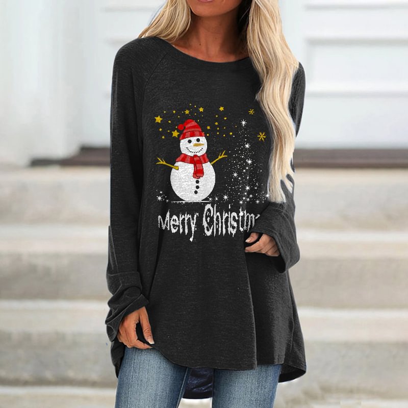 Merry Christmas Printed Loose T-shirt