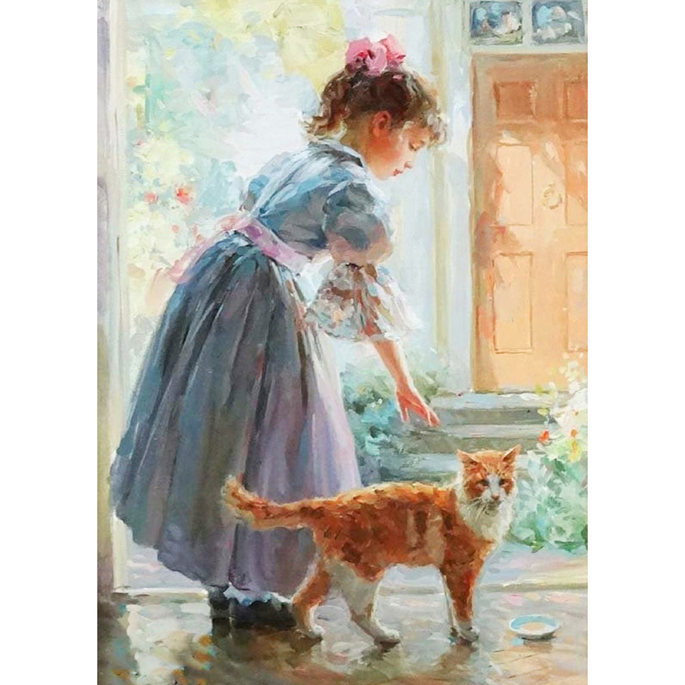 

30*40CM - Round Drill Diamond Painting - Girl, 501 Original