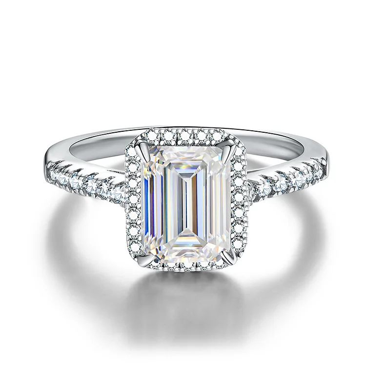 Luxury Halo Emerald Cut Moissanite Engagement Ring
