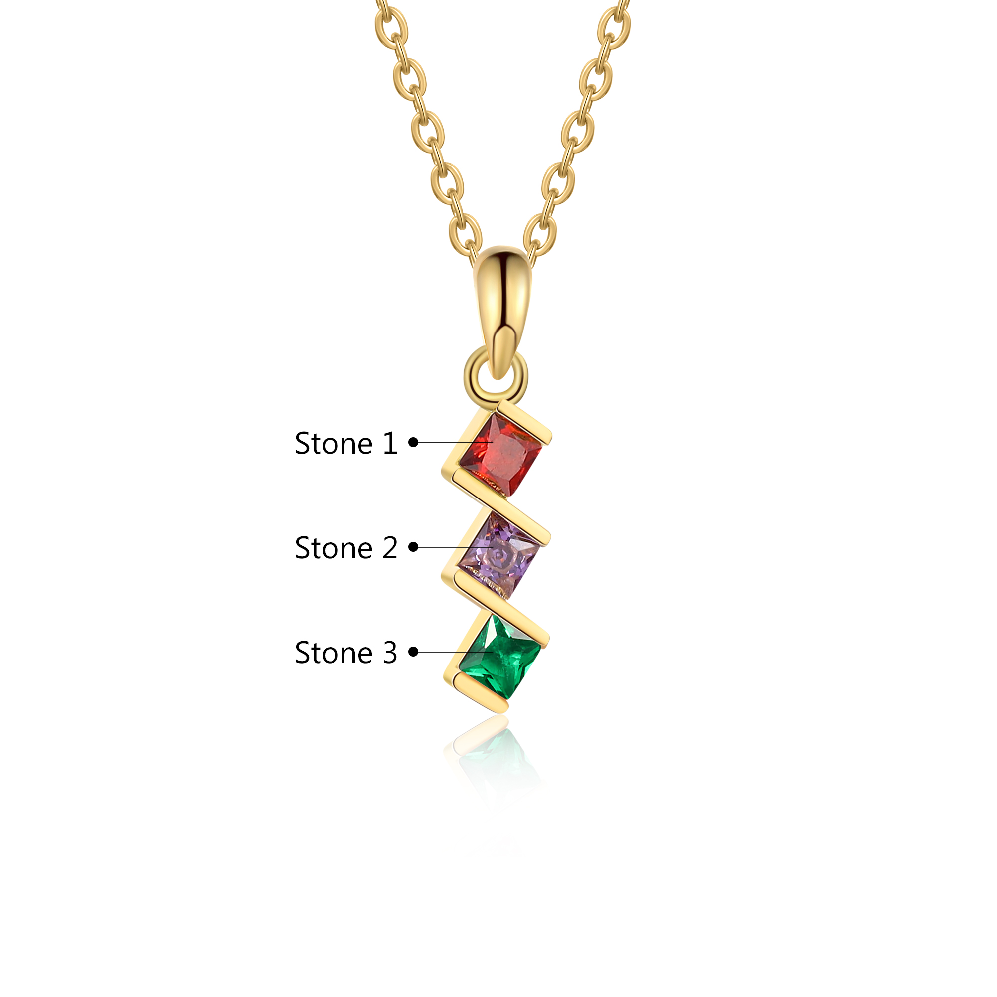 Personalised Women's Necklace Custom 3 Birthstones Pendant Necklace Birthday Gift for Her-Jessemade AU