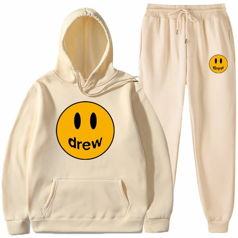 Justin Bieber Drew Hoodie Smiley Face Unisex Sweatshirt Pants Set