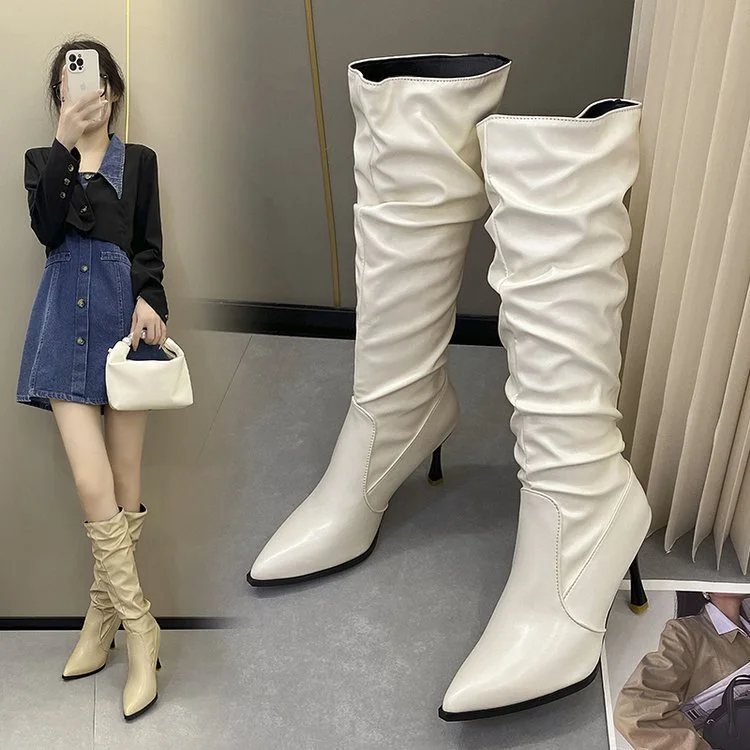 Yyvonne Folded High-Heeled Boots Women Autumn Tide And Piles Of Boots High But Knee-High Fashion Knight Boots
