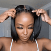 Centre Parting Straight Brazilian Hair Bob Wigs