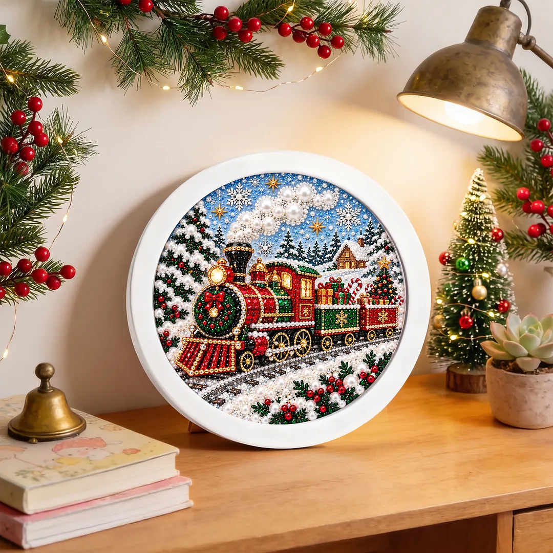 Framed Diamond Painting Christmas Train Kit Round 7.87x7.87in