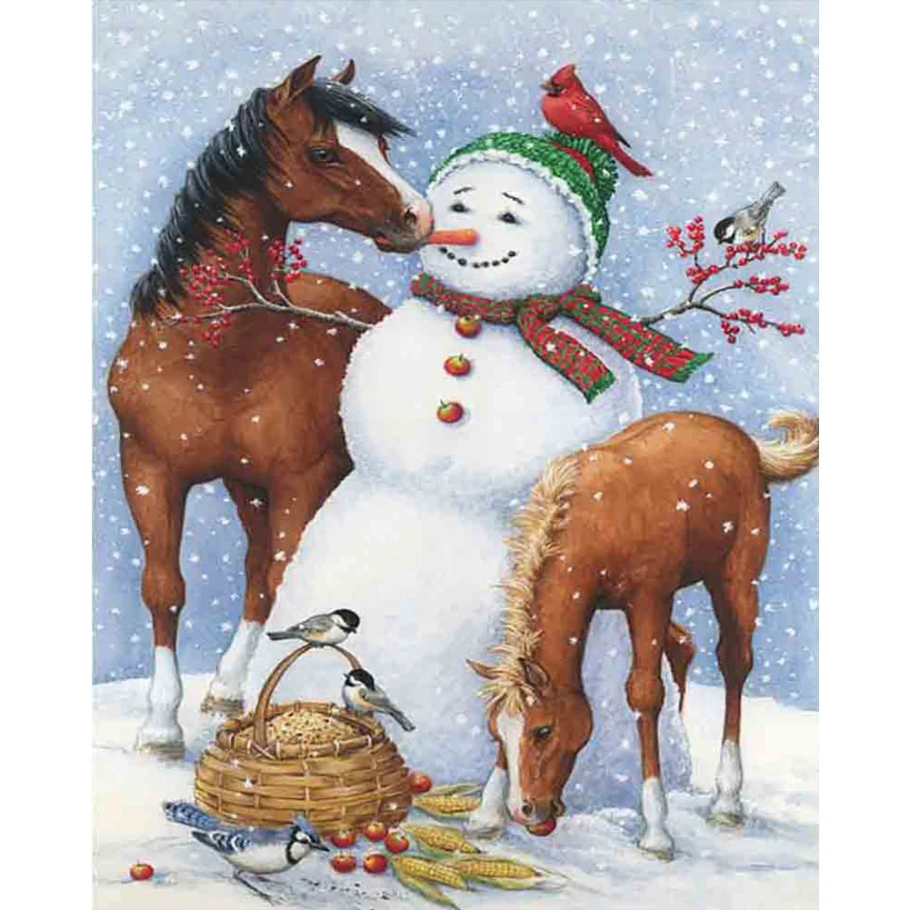 Diamond Painting - Full Square Drill - Snowman and Horse(20*30 - 50*70cm)