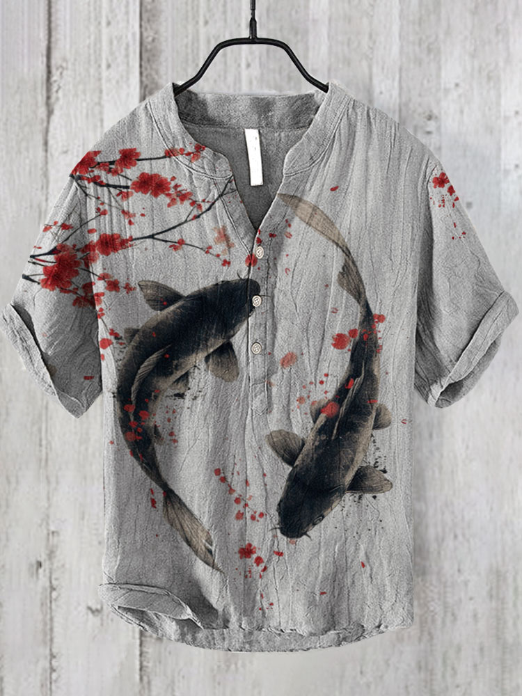 Comstylish Koi Carp Japanese Art Linen Blend T-shirt