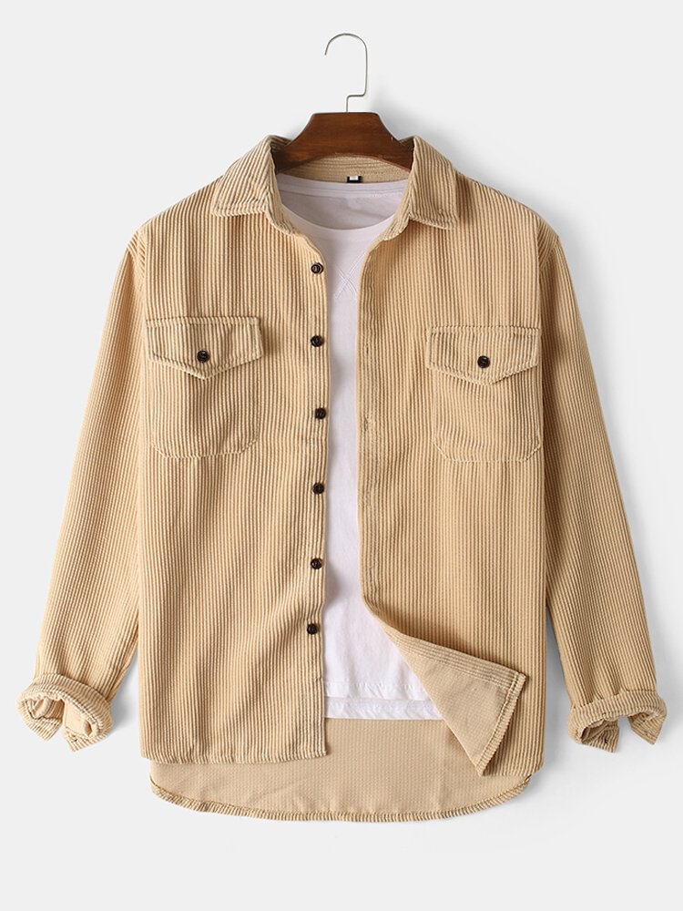 solid corduroy pockets shirt
