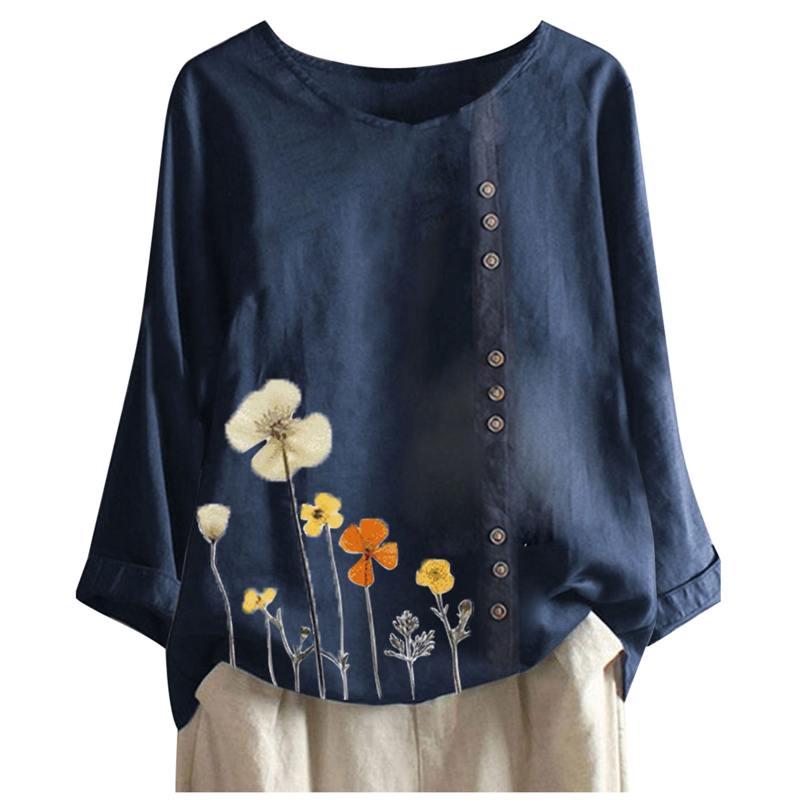Casual Long Sleeve Floral Print Shirt Blouse Summer Blouses Woman Clothing