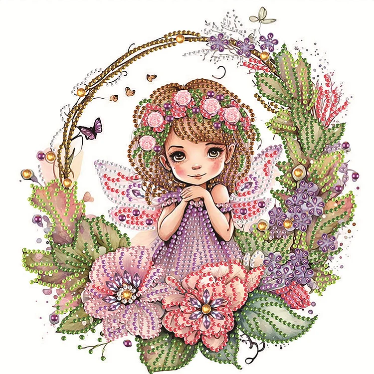 Partial Special-Shaped Diamond Painting - Wreath Fairy Girl 30*30CM