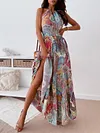 Floral-Print Halterneck Bohemia Maxi Dress