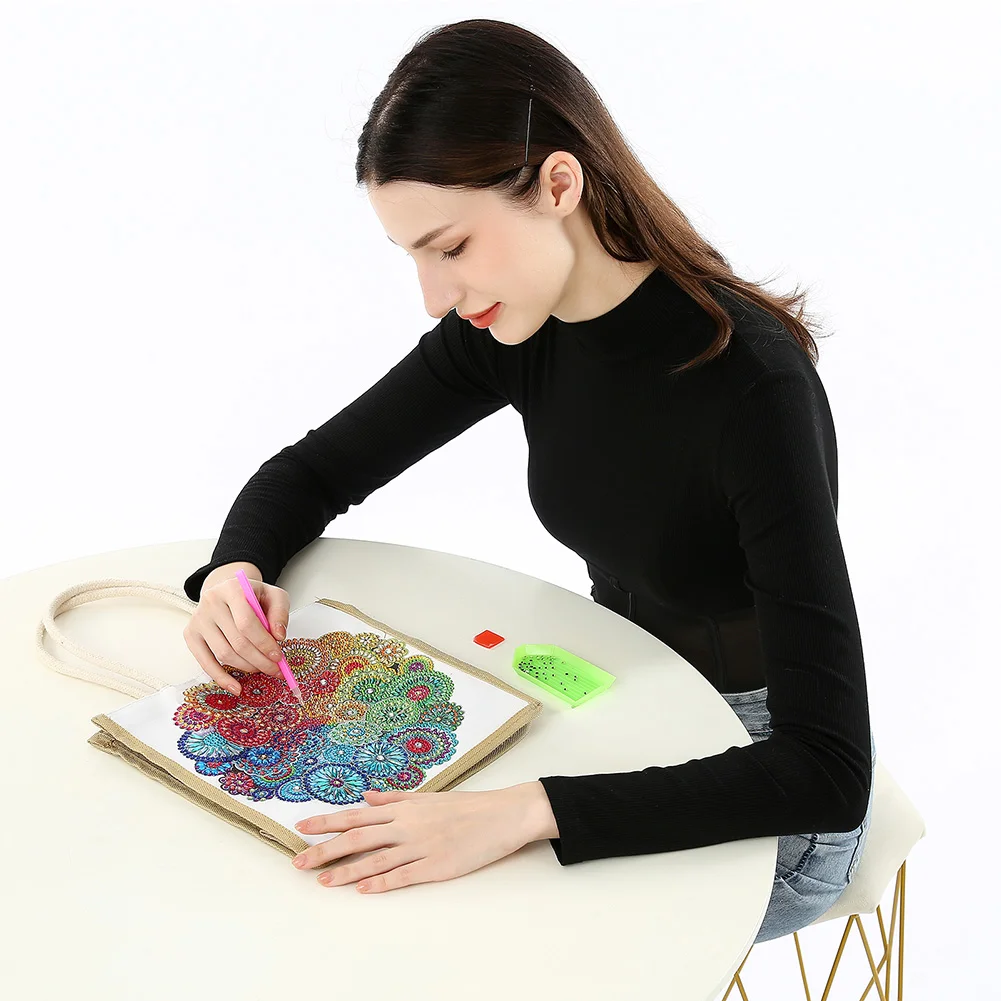Mandala Diamond Painting Handbag DIY Linen Shopping Tote Bag