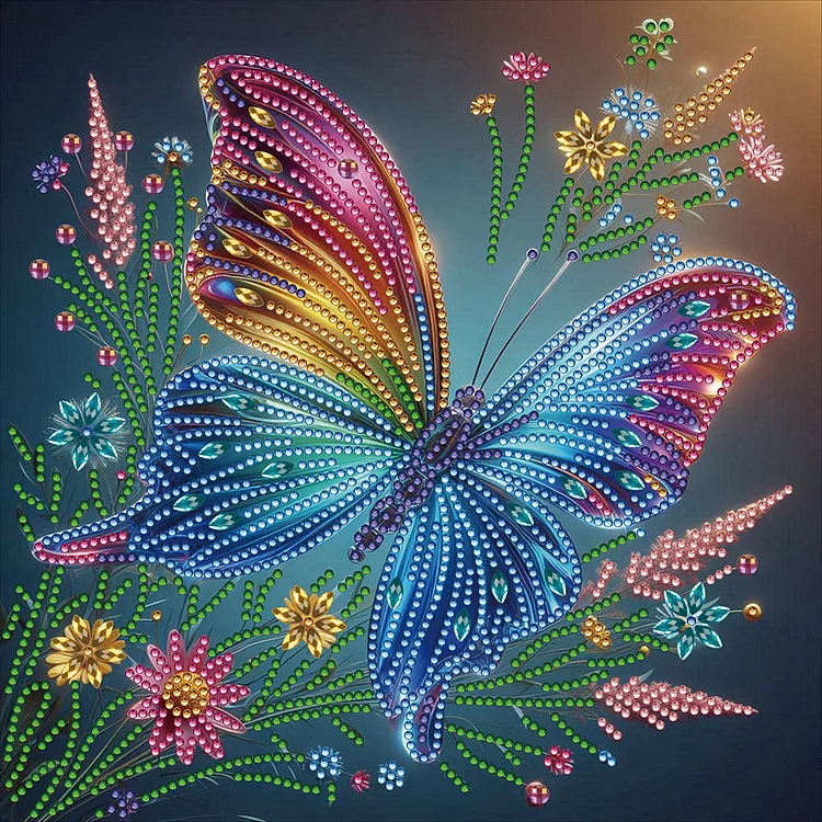 Partial Special-shaped Diamond Painting - Flower Butterfly 30*30CM