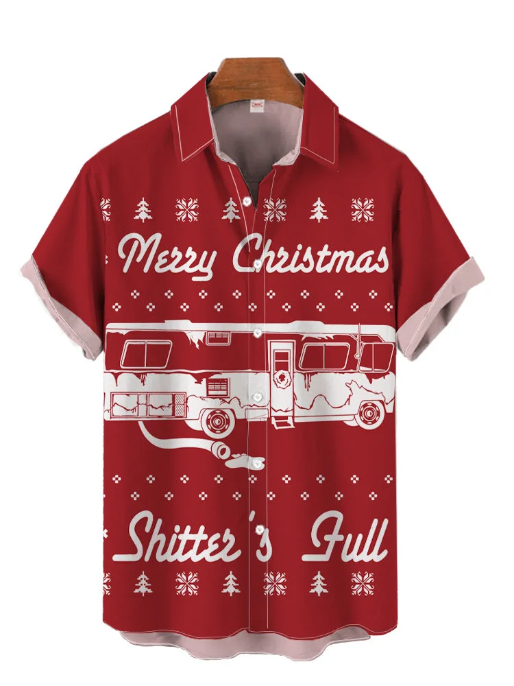 Red Funny Christmas Vacation Merry Christmas Christmas Bus Printing Short Sleeve Shirt
