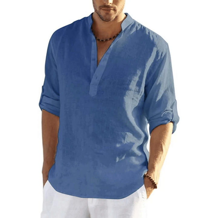 Men's Cotton Linen Henley Shirt - Buy 3 Free Shipping