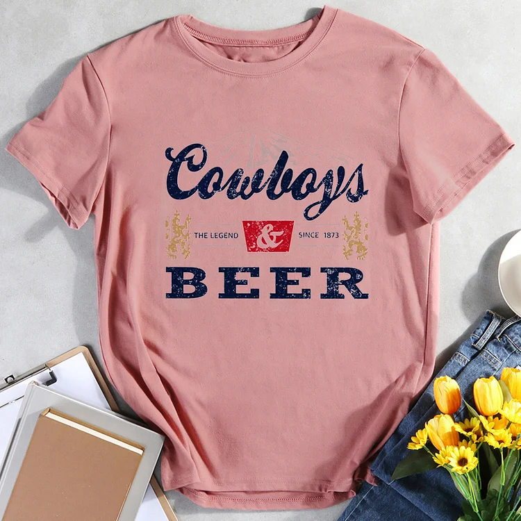 Cowboys and Beer graphic T-Shirt Tee-Annaletters