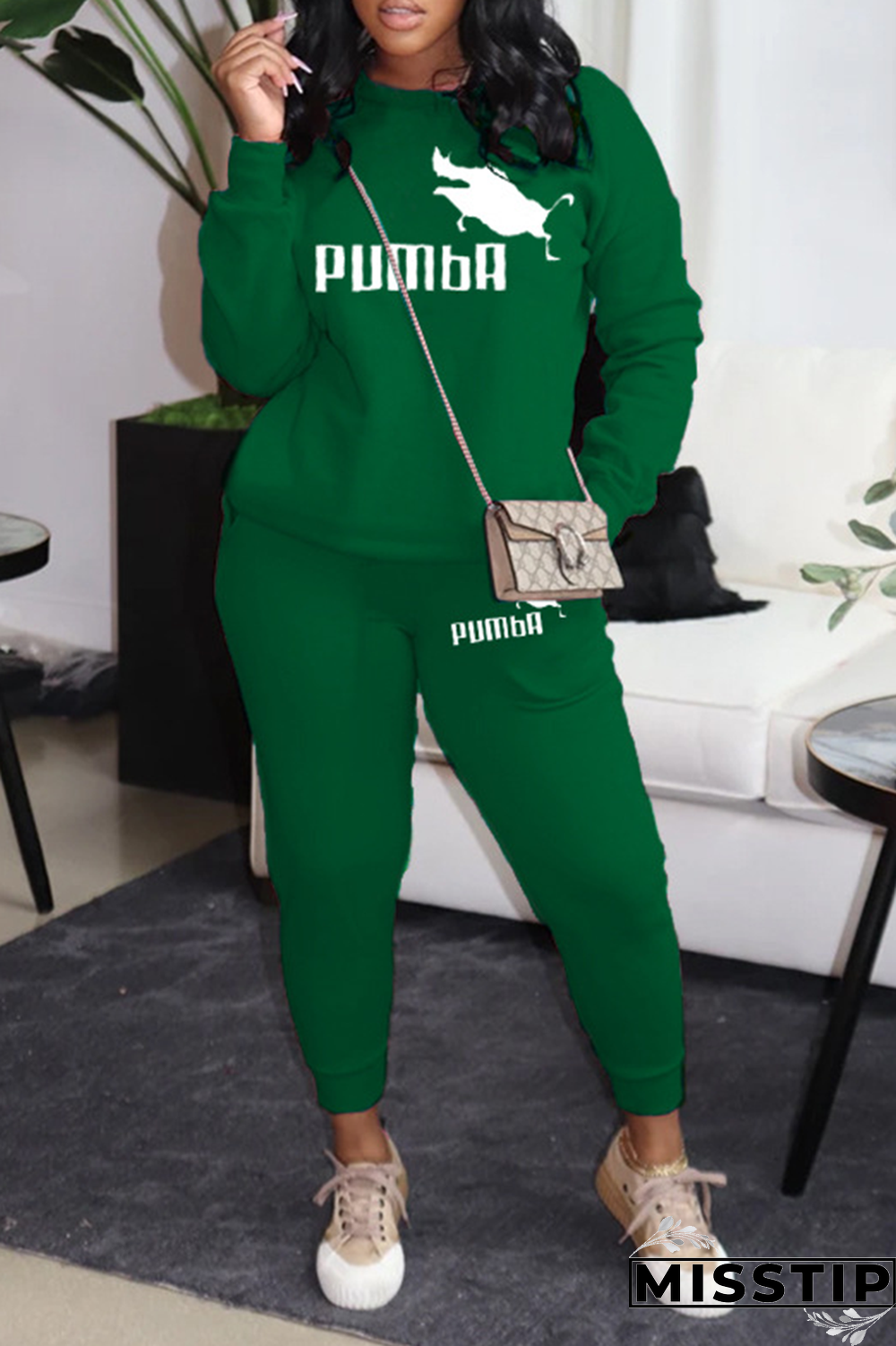 Rose Red Street Print Patchwork O Neck Long Sleeve Two Pieces