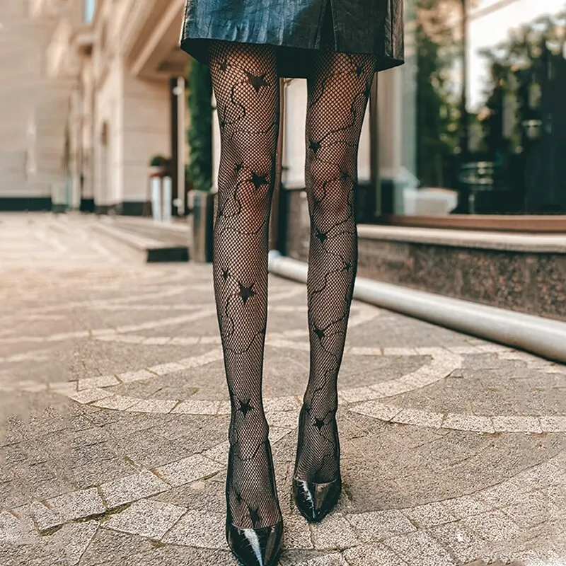 Gothic Tights Pantyhose Japanese Black Retro Mesh Dual Plaid Fishnet Lace Trousers Bottoming Small Hole Stretchy Stockings Women
