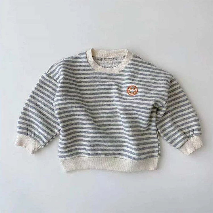 Baby Striped Embroidered Smile Sweatshirt