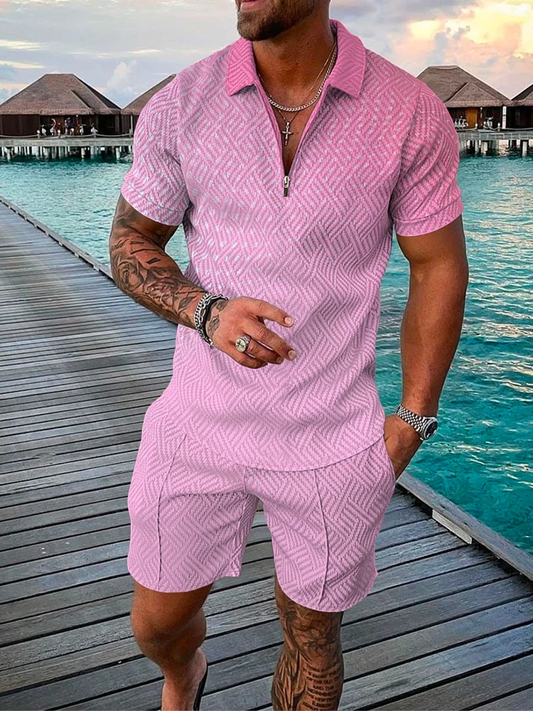 Men's Holiday Polka Dot Printed Pink Polo Suit