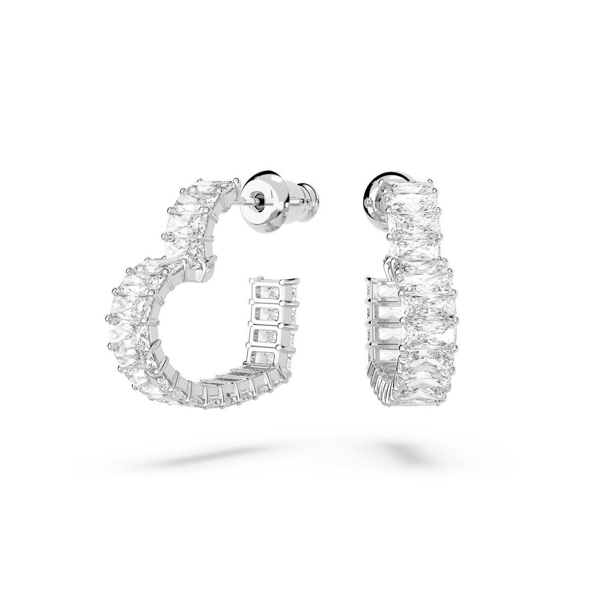 Rhodium Matrix Heart Hoop Pierced Earrings