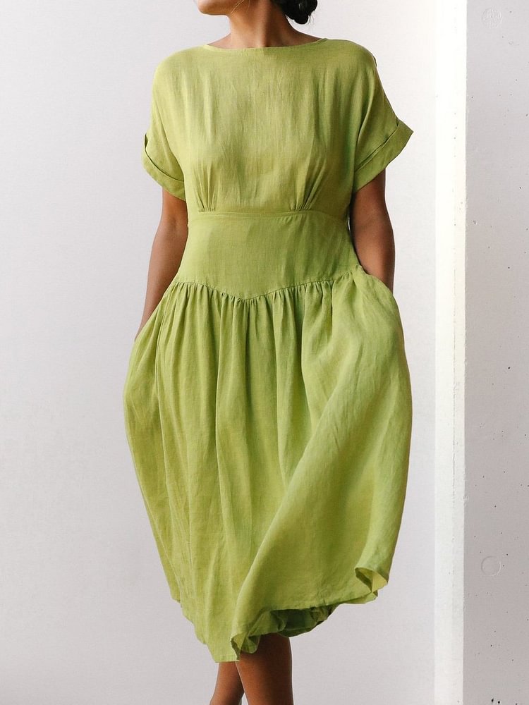 Women's Double Pockets Midi Dress-Mayoulove