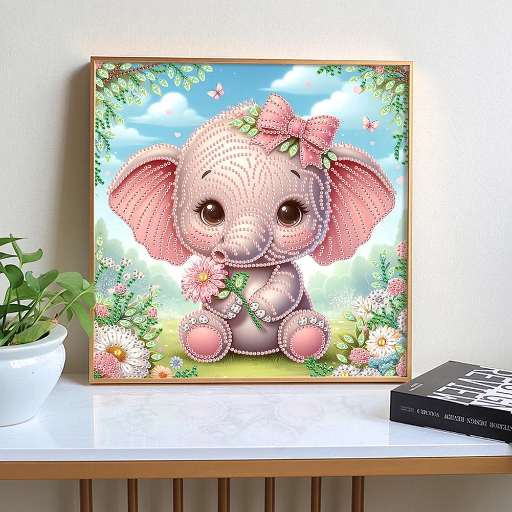 Diamond Painting - Partial Special Shaped Drill - Flower Cute Elephant(Canvas|30*30cm)