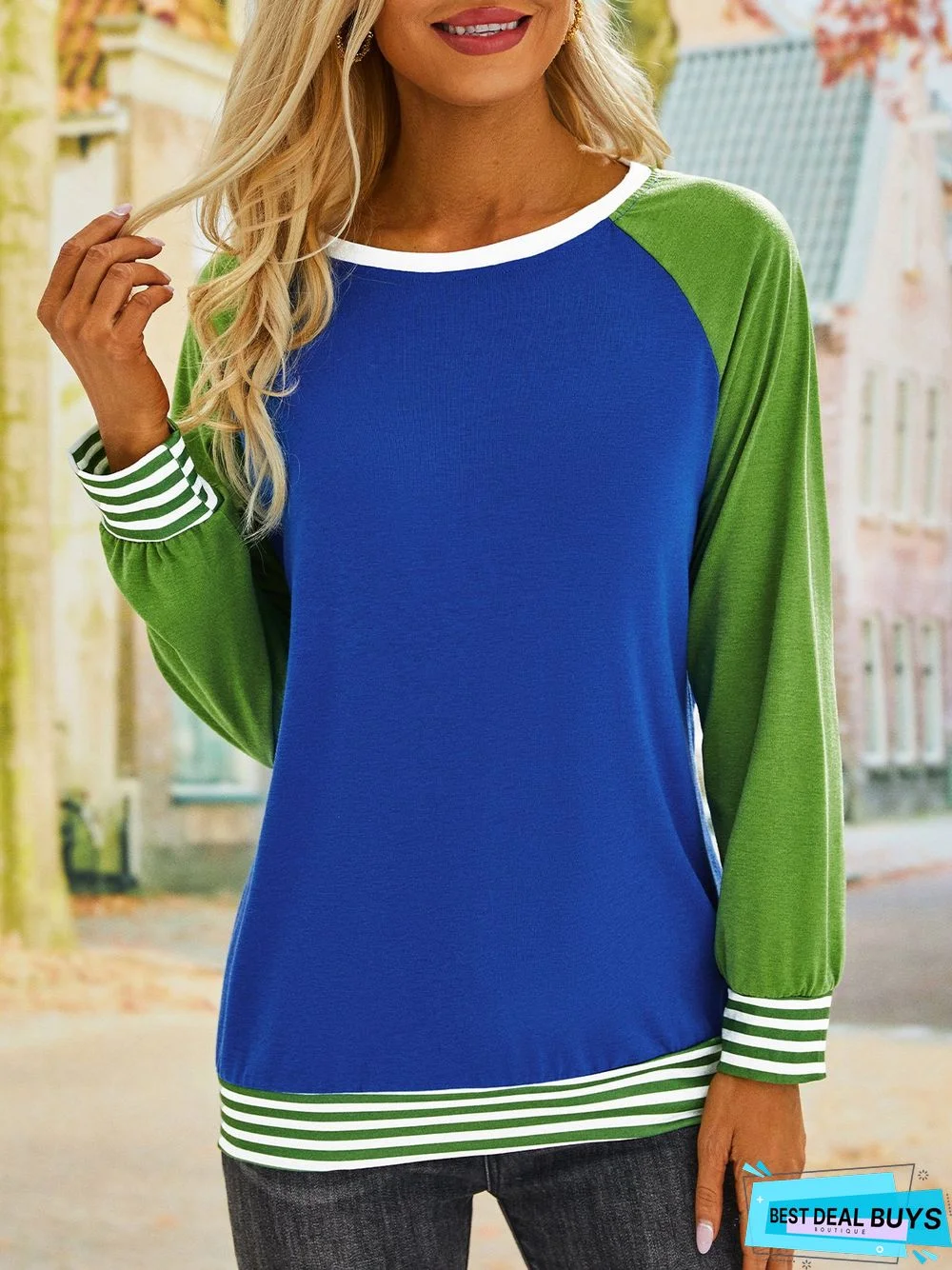 Red Casual Striped Printed Crew Neck Shirt