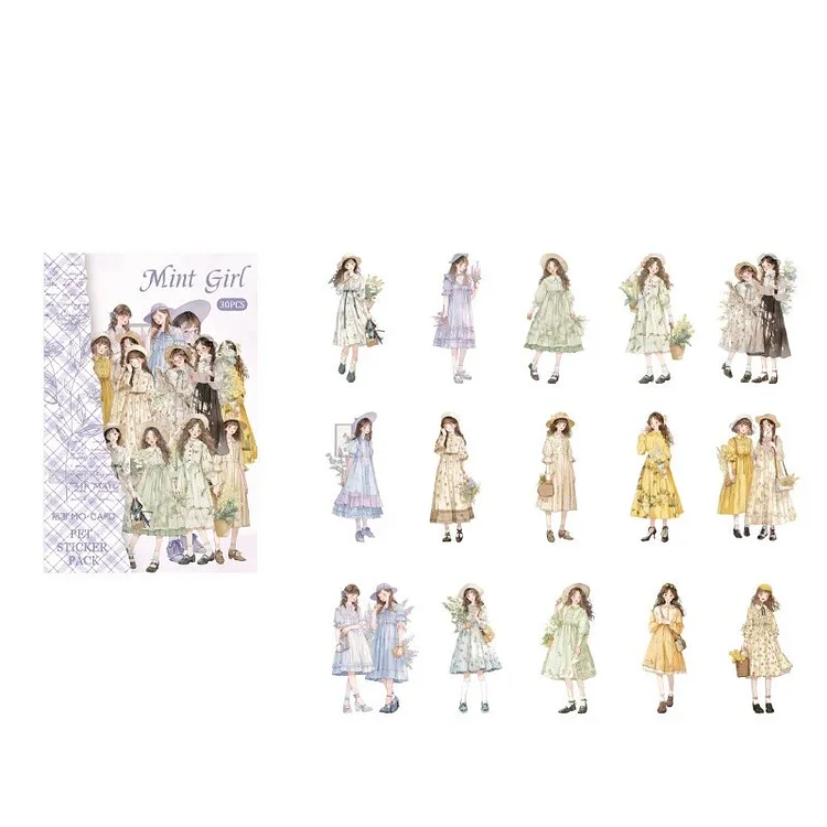 Journalsay 30 Sheets Life Tidbits Series Literary Girl Character Landscaping PET Sticker