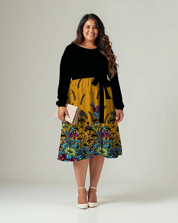 Plus Size Women's Fashion Print On Hem Cross Back Dress