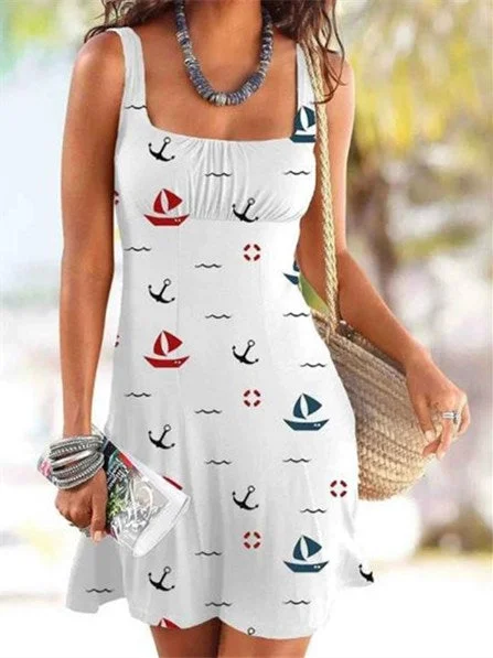 Anchor Boat Print Beach Dress