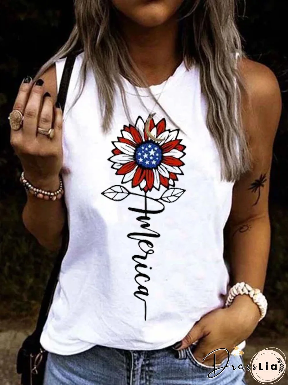 Cotton Sleeveless Printed Casual Tops