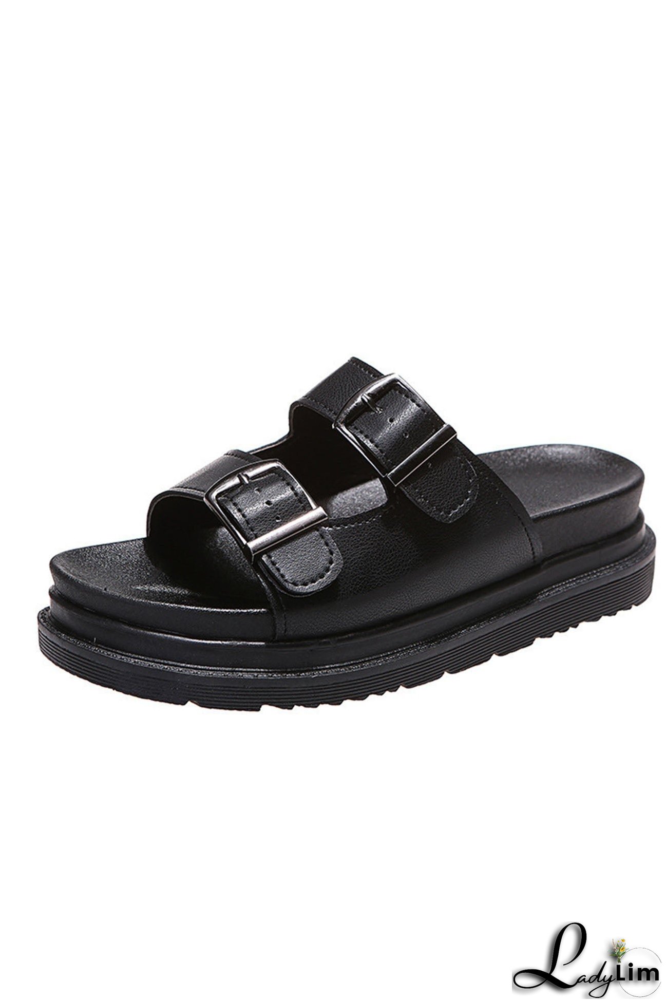 Buckle Platform Slide Sandals